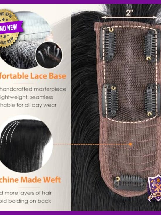 Human Hair Topper with Wispy Bangs, 10 Inch, Clip On Hairpiece for Women main image 6